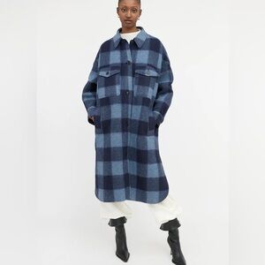 Isabel Marant รtoile Fontizi Checked Plaid Wool Blend Long Coat Shacket Size 1